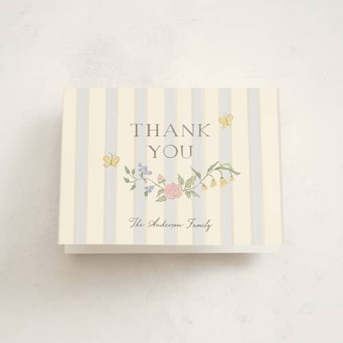 This is a sky kids thank you cards with standard by Grae called teacup printing on strathmore in standard