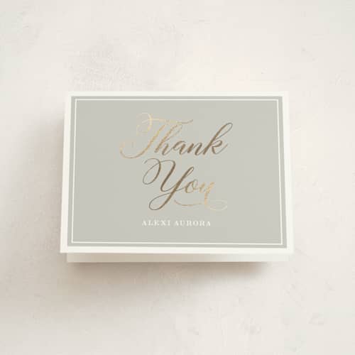 This is a snow kids thank you cards with foil pressed by Baumbirdy called blessed overlay printing on strathmore in standard