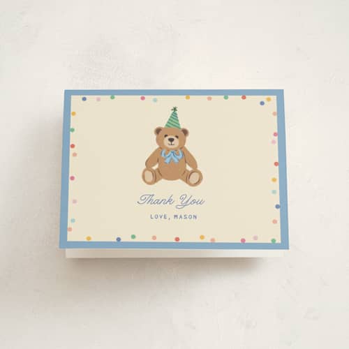 This is a pond kids thank you cards with standard by Creo Study called beary first birthday printing on strathmore in standard