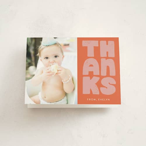 This is a bubble gum kids thank you cards with standard by Jen Owens called a big one printing on strathmore in standard
