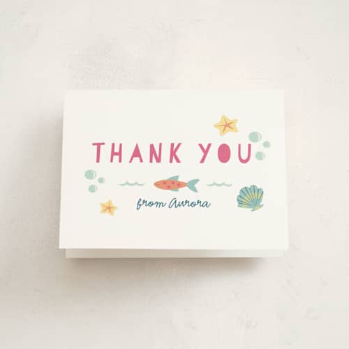 This is a coral kids thank you cards with standard by peetie design called sirena printing on strathmore in standard