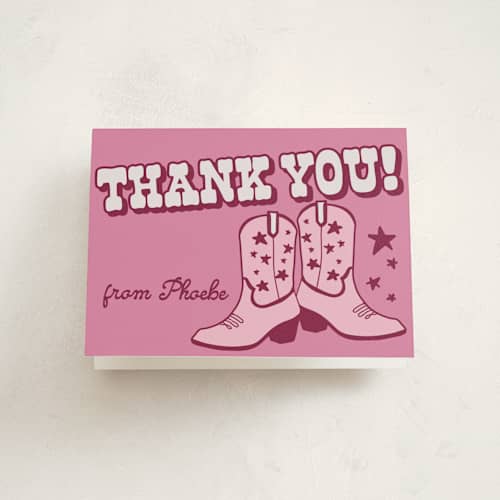 This is a cotton candy kids thank you cards with standard by Wendy Taylor called little cowgirl printing on strathmore in standard