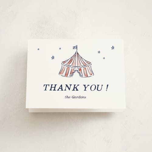 This is a sky kids thank you cards with standard by Pati Cascino called circus day printing on strathmore in standard