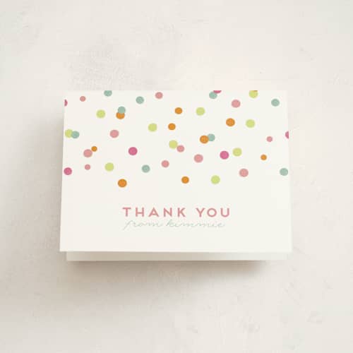 This is a seafoam kids thank you cards with standard by Lori Wemple called birthday snap printing on strathmore in standard