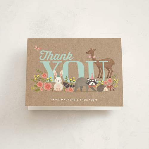 This is a robin's egg kids thank you cards with standard by Karidy Walker called woodland celebration printing on strathmore in standard