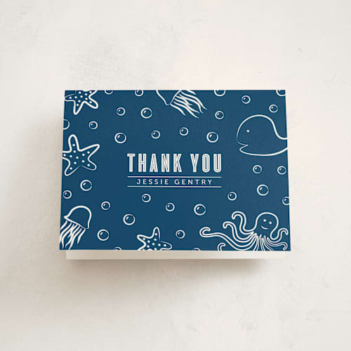 This is a ocean kids thank you cards with standard by Lehan Veenker called aquatic doodles printing on strathmore in standard