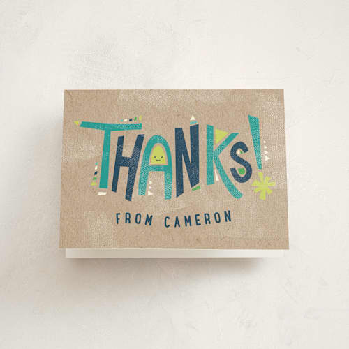 This is a lime kids thank you cards with standard by Susie Allen called happy letters printing on strathmore in standard