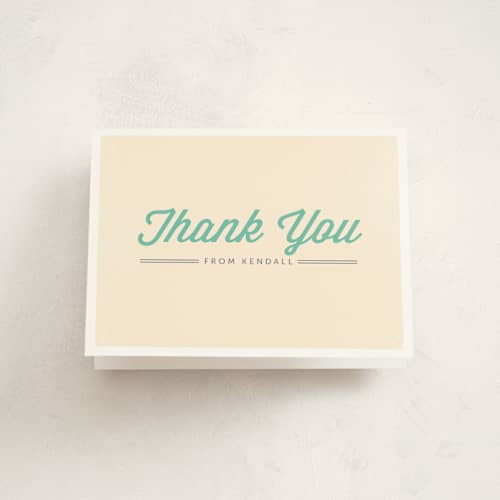 This is a teal kids thank you cards with standard by Lehan Veenker called retro skate printing on strathmore in standard