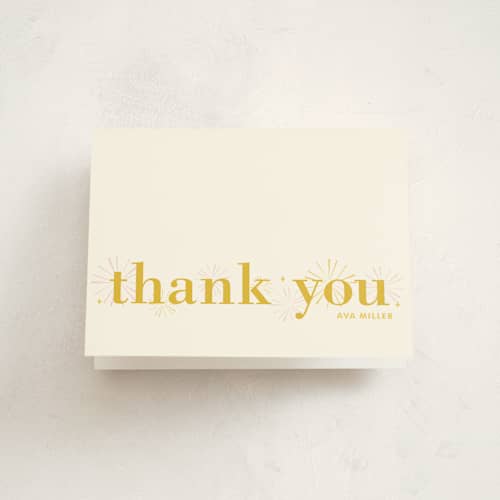 This is a petal kids thank you cards with standard by Melanie Severin called birthday fireworks printing on strathmore in standard
