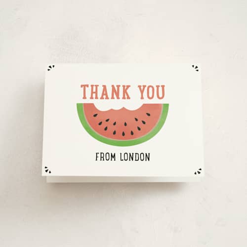This is a watermelon kids thank you cards with standard by Erica Krystek called simple picnic printing on strathmore in standard