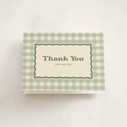This is a sage kids thank you cards with standard by Creo Study called one happy camper printing on strathmore in standard