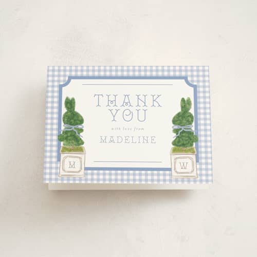 This is a periwinkle kids thank you cards with standard by Jenna Holcomb called topiary printing on strathmore in standard
