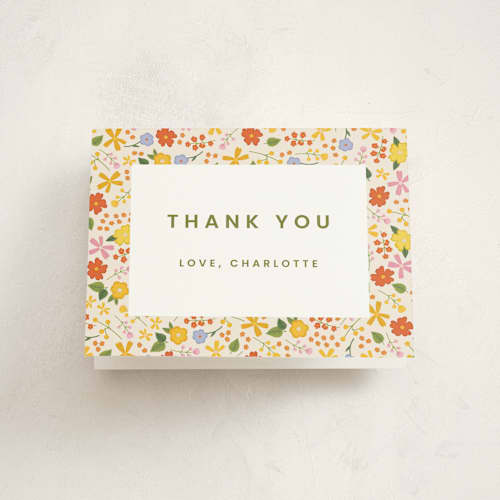 This is a vibrant kids thank you cards with standard by Ellen Schlegelmilch called little wildflower printing on strathmore in standard