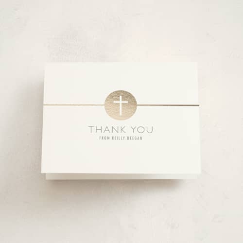 This is a golden kids thank you cards with standard by Erin Deegan called golden cross printing on strathmore in standard