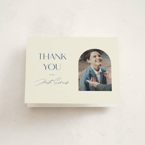 This is a deep sea kids thank you cards with standard by Morgan Kendall called elegant arch printing on strathmore in standard