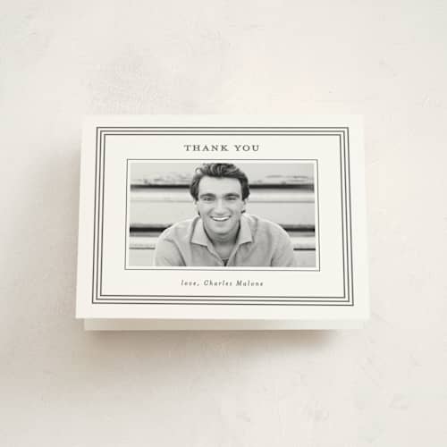 This is a steel graduation thank you cards with standard by Creo Study called timeless impressions printing on strathmore in standard