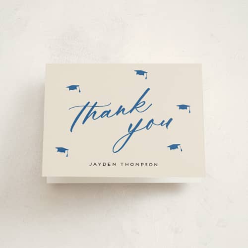 This is a azure graduation thank you cards with standard by Louise Kay called celebrate the grad printing on strathmore in standard