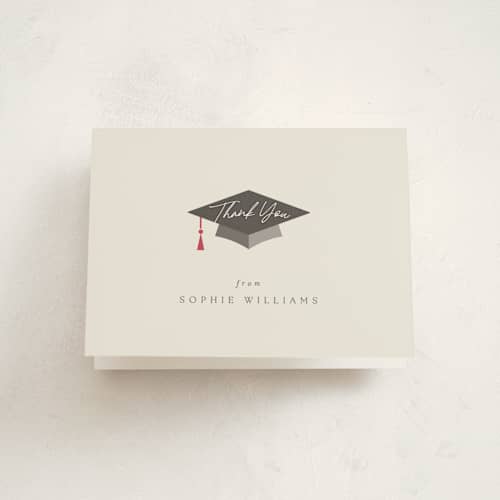 This is a cement graduation thank you cards with standard by Griffinbell Paper Co. called modern cap printing on strathmore in standard
