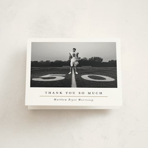 This is a golden graduation thank you cards with standard by Erica Krystek called modern grid printing on strathmore in standard