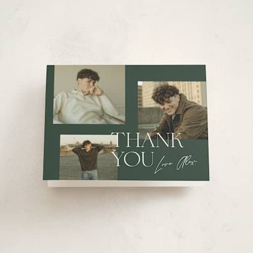 This is a forest graduation thank you cards with standard by Kelly Schmidt called troi printing on strathmore in standard