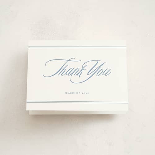This is a provincial blue graduation thank you cards with standard by Creo Study called stately printing on strathmore in standard