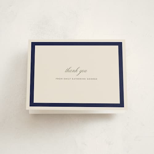 This is a navy graduation thank you cards with standard by Megan Davis called montauk printing on strathmore in standard