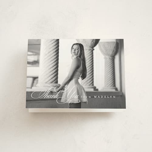 This is a salt graduation thank you cards with standard by Lea Delaveris called with a flourish printing on strathmore in standard