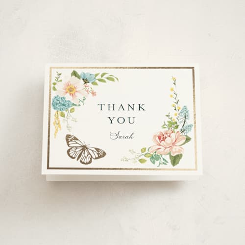 This is a sky baby shower thank you cards with foil pressed by Susan Moyal called butterflies & botanicals printing on strathmore in standard