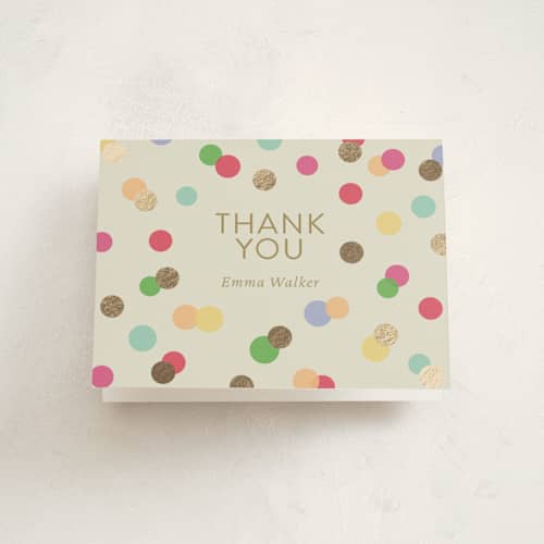 This is a color pop baby shower thank you cards with foil pressed by Stephanie Heinrich Godbout called colorful baby sprinkle printing on strathmore in standard