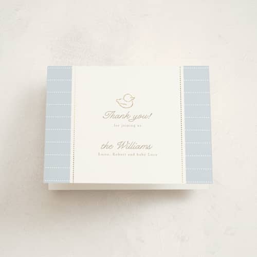 This is a hydrangea baby shower thank you cards with foil pressed by Tamara Hilje called baby duck printing on strathmore in standard