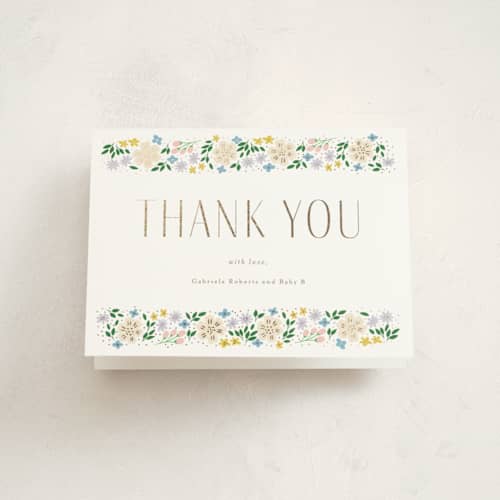 This is a spring baby shower thank you cards with foil pressed by Ashlee Townsend called garden party printing on strathmore in standard