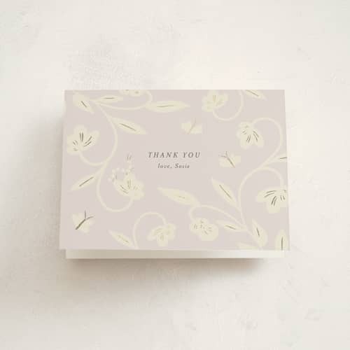 This is a petal baby shower thank you cards with foil pressed by Ani Somi called butterfly garden printing on strathmore in standard