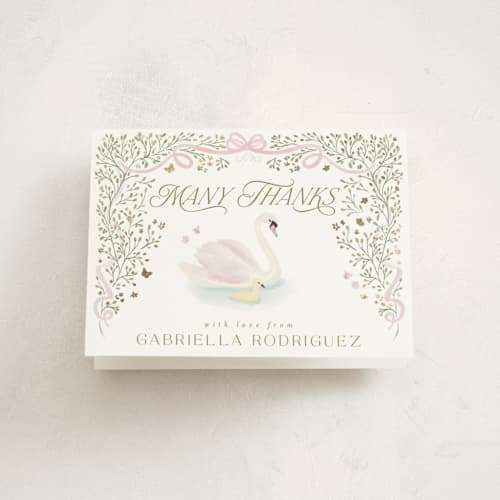 This is a ballet slipper baby shower thank you cards with foil pressed by Jenna Holcomb called swan princess printing on strathmore in standard