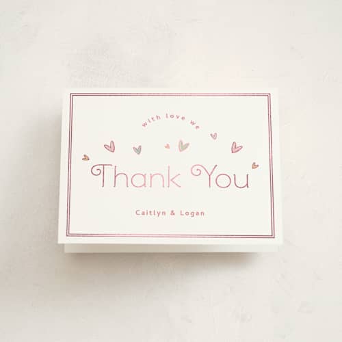 This is a candy baby shower thank you cards with foil pressed by letterfix called little sweetheart printing on strathmore in standard
