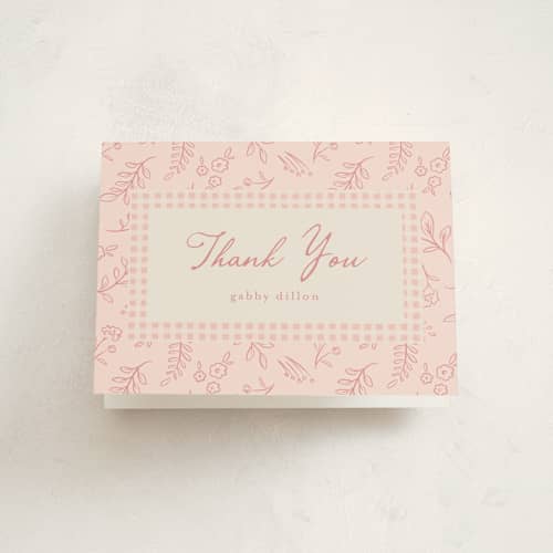 This is a rose baby shower thank you cards with standard by Erin German called woodland printing on strathmore in standard