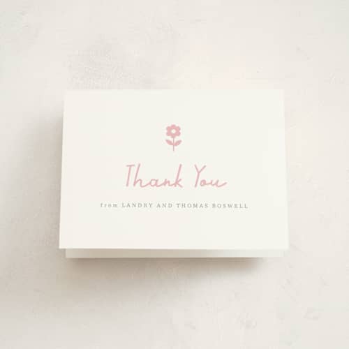 This is a petal baby shower thank you cards with standard by Sara Hicks Malone called flora belle printing on strathmore in standard