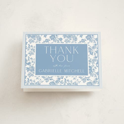 This is a powder baby shower thank you cards with standard by Jenna Holcomb called rocking horse baby printing on strathmore in standard