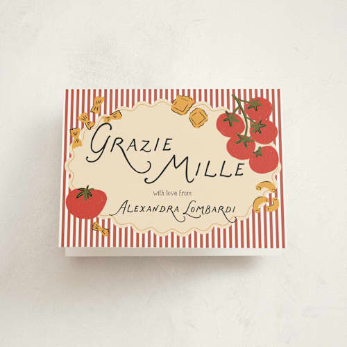 This is a tomato baby shower thank you cards with standard by Jenna Holcomb called pasta sauce printing on strathmore in standard