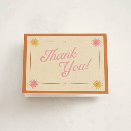 This is a poppy baby shower thank you cards with standard by Leish called little ray of sunshine printing on strathmore in standard