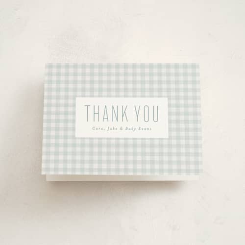 This is a sky baby shower thank you cards with standard by Lea Delaveris called charming printing on strathmore in standard