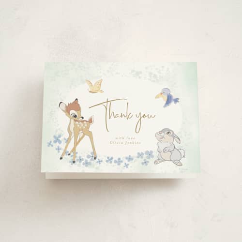 This is a forest baby shower thank you cards with standard by frau brandt called disney's bambi forest printing on strathmore in standard