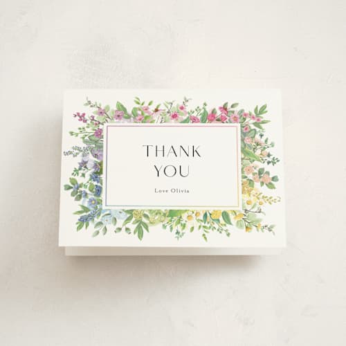 This is a cotton baby shower thank you cards with standard by Susan Moyal called flower garden printing on strathmore in standard