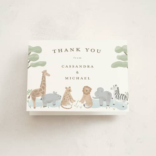 This is a air baby shower thank you cards with standard by Jennifer Holbrook called little animal world printing on strathmore in standard