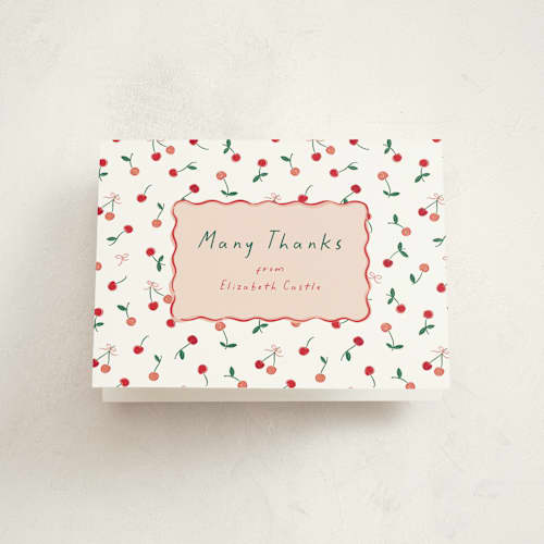 This is a cherry pie baby shower thank you cards with standard by Erin German called cherry sweet printing on strathmore in standard