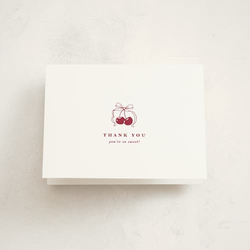 This is a bing cherry baby shower thank you cards with standard by Charter Oaks Creative called classic cherries printing on strathmore in standard