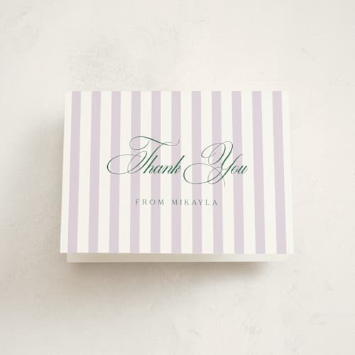 This is a lilac baby shower thank you cards with standard by Kelly Schmidt called resort printing on strathmore in standard