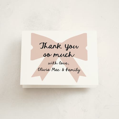 This is a blush baby shower thank you cards with standard by AK Graphics called gift printing on strathmore in standard