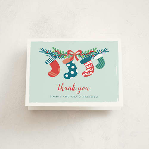 This is a frost kids thank you cards with standard by Shirley Lin Schneider called holiday stockings printing on strathmore in standard
