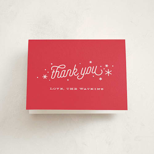 This is a poinsettia kids thank you cards with standard by Jennifer Wick called happier holidays printing on strathmore in standard