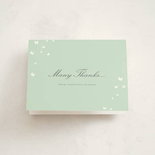 This is a mint kids thank you cards with standard by Sheila Sunaryo called fluttering dress printing on strathmore in standard